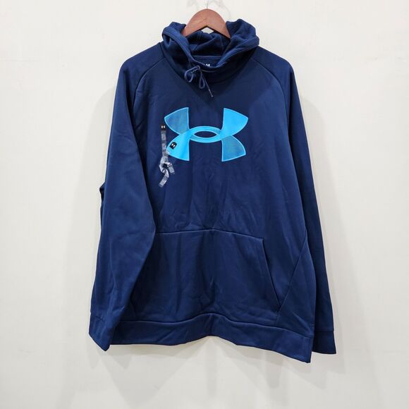 Under Armour Men's Fleece Hoodie XXL Navy Blue Big Logo Loose Oversized Outdoor - Picture 1 of 11